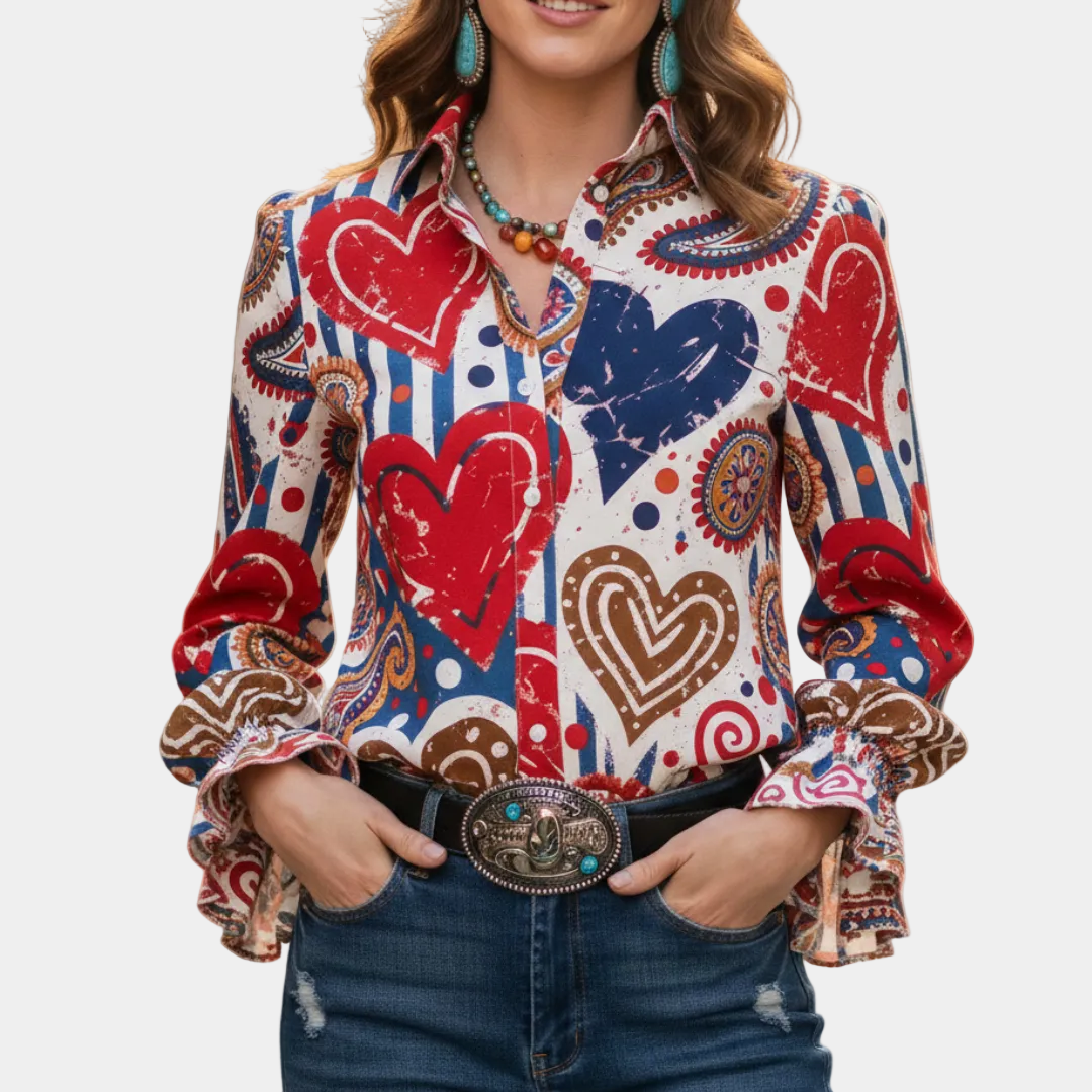 Camisa vintage con estampado de corazón